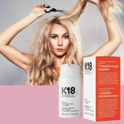 k18 hair mask - blond haired girl cutting her hair