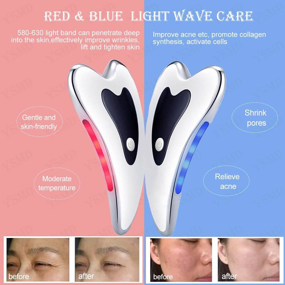 stainless steel gua sha - red and blue light wave care